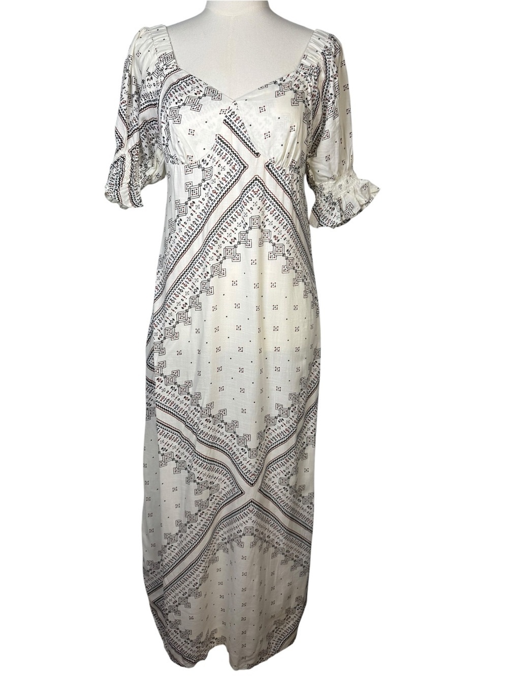 Bombay Paisley Sweetheart Neck Maxi Dress Block Print Smocked Back Size S